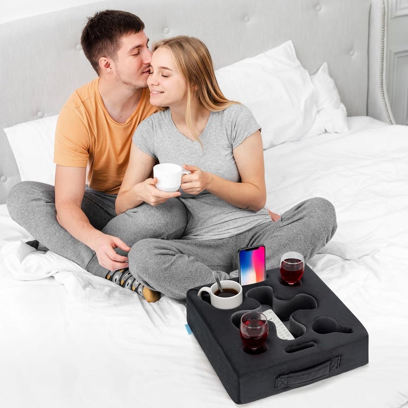 IGOHEALS Couch Cup Holder-Sofa Cup Holder Pillow Tray Caddy Cupholder Hearted for Bed, Rv, Tv, Car, Man Cave, Backseat for Remote, Drinks, Snacks (Square-Grey) - Image 5